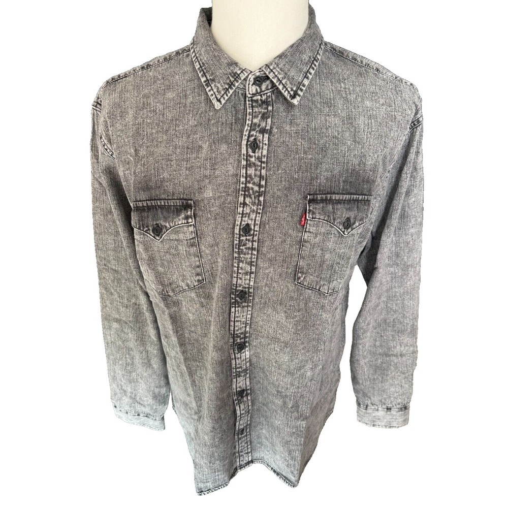 Levi's Gray Acid Wash Denim Long Sleeve Button Shirt Vintage Y2K Mens XL